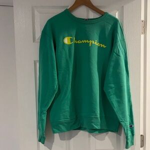 Old school Green Champion Crewneck Sweatshirt with yellow writing